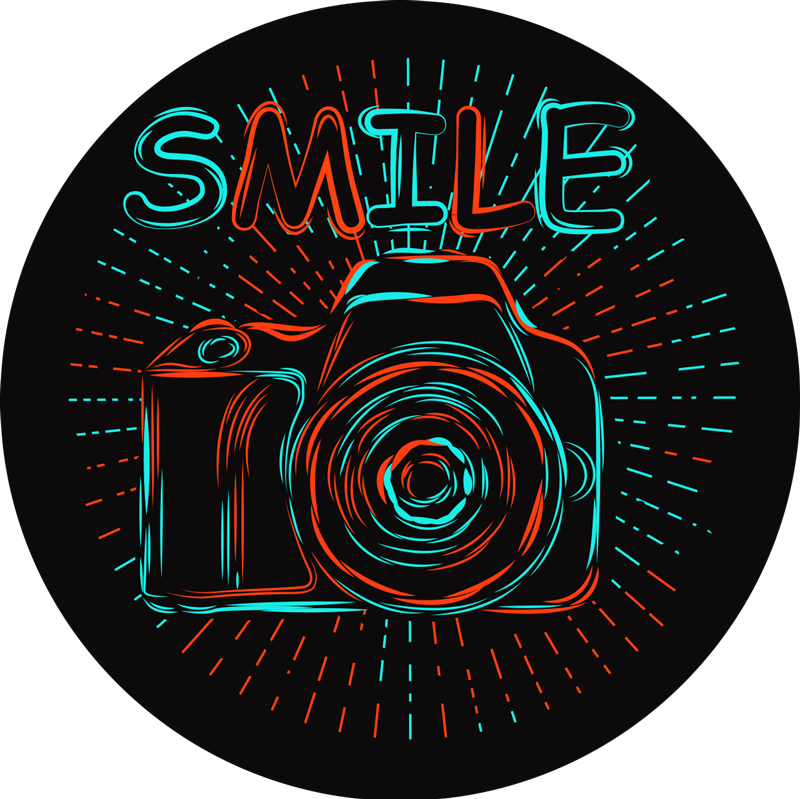 Neon kamera illusztráció vinil szőnyeg gyerekek - TenStickers