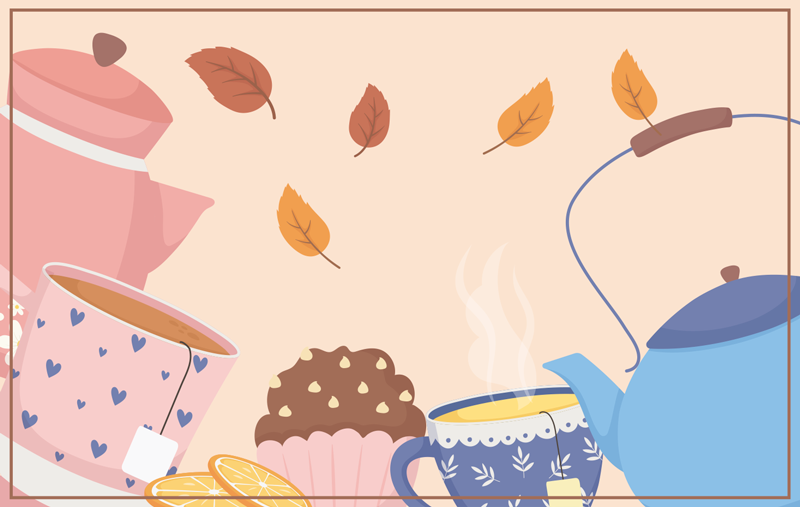 Teatime illusztráció vinil szőnyeg virágok és növények - TenStickers