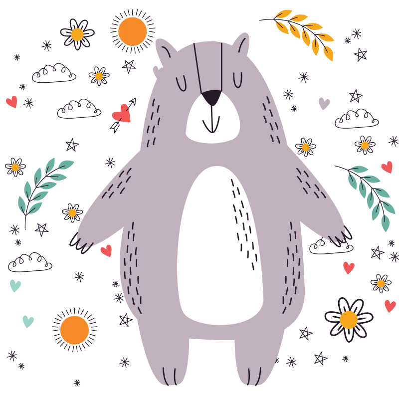 Aranyos virágos medve állati szőnyeg - TenStickers