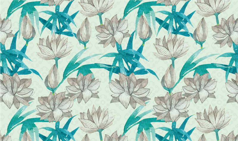 Japán kék és fehér virágok virágos szőnyeg - TenStickers