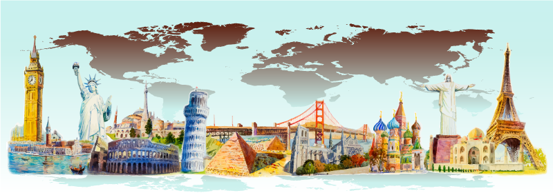 Színes tereptárgyak kollázs vinil szőnyeg világtérkép - TenStickers