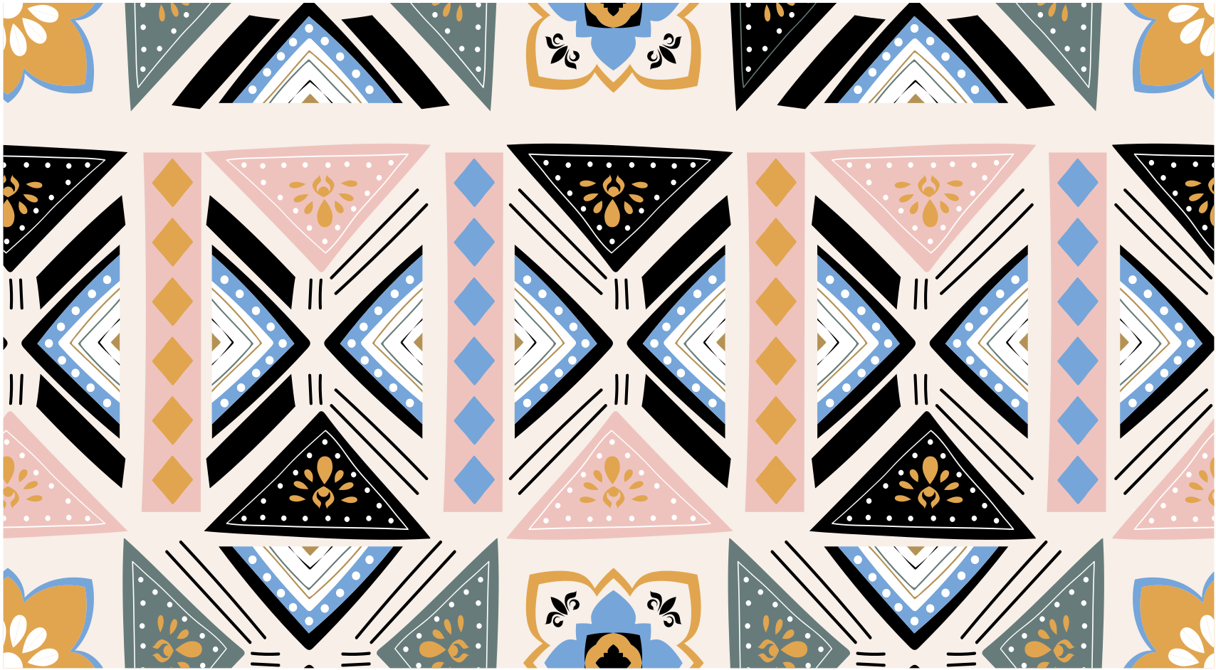 Etnikai fekete és kék rózsaszín mandala vinyl szőnyeg - TenStickers