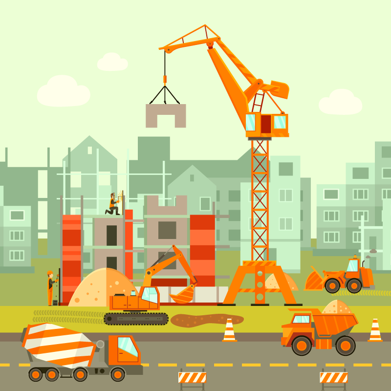 építkezés teherautók gyerek vinil szőnyeg - TenStickers