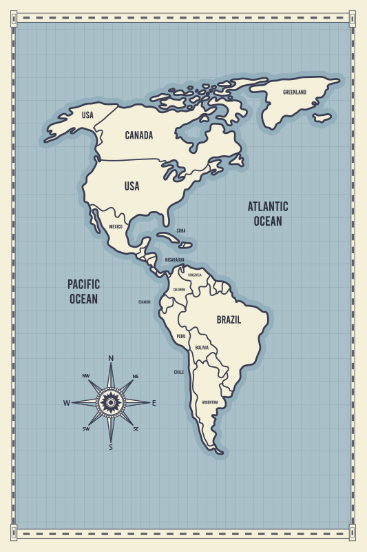 Amerikai kontinens térképkártyája - világtérkép szőnyeg - TenStickers