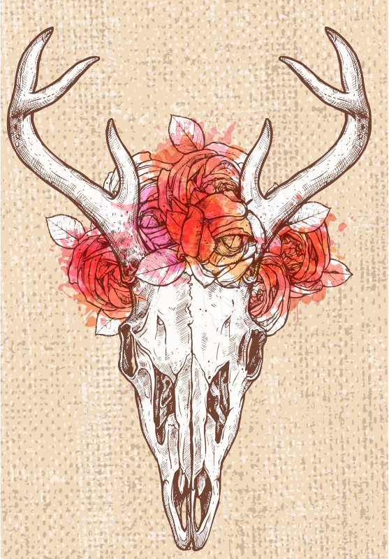 Virágos szarvas koponya vinil szőnyeg - TenStickers