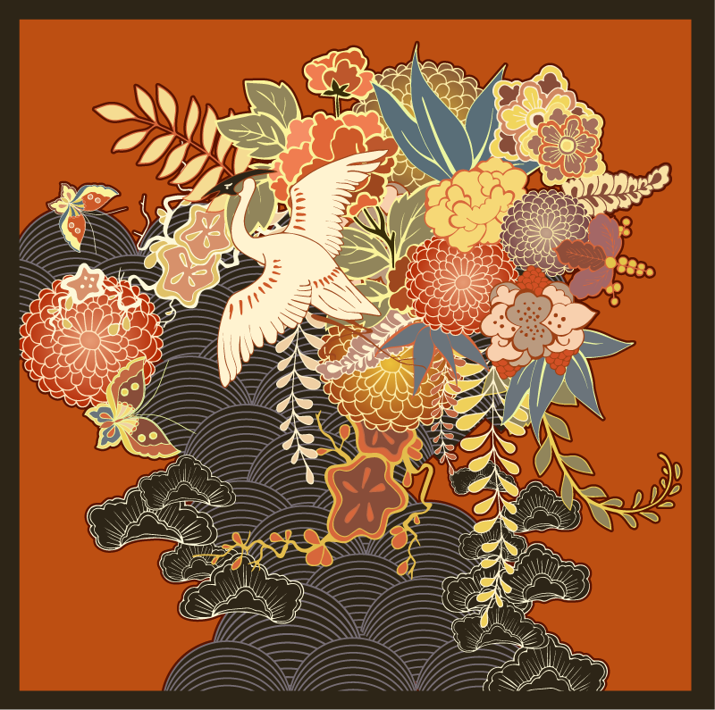 Bazsarózsa kimonó mintás virágszőnyeg - TenStickers