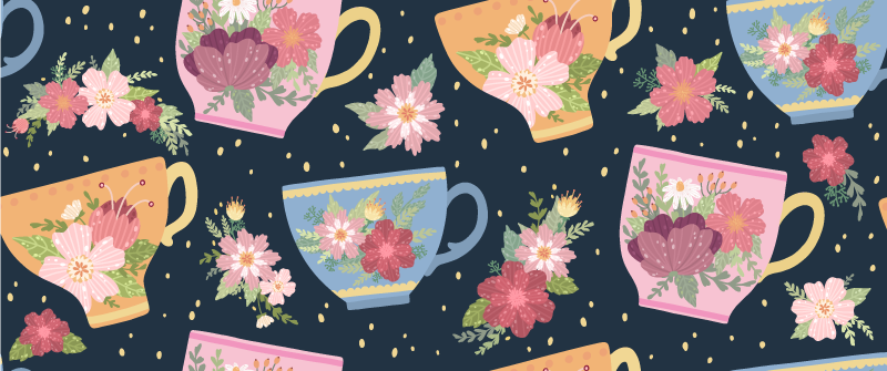 Díszes csésze tea konyhai padlólapok - TenStickers