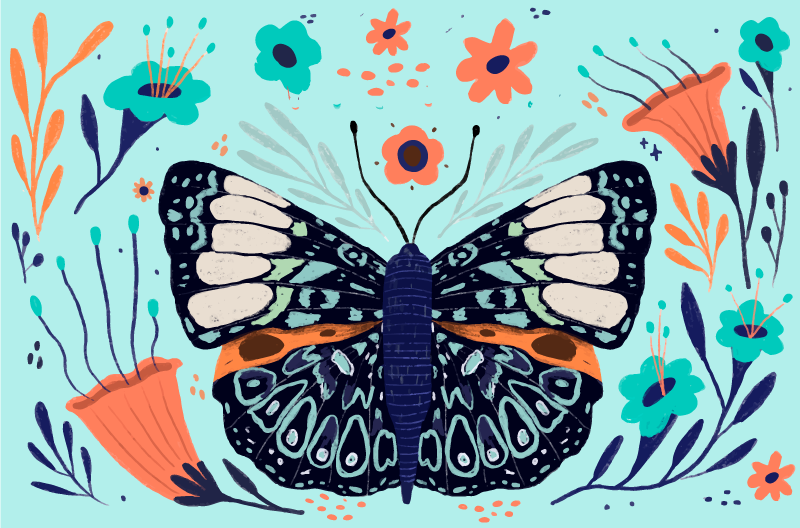 Lepkék és levelek természet vinil szőnyeg - TenStickers