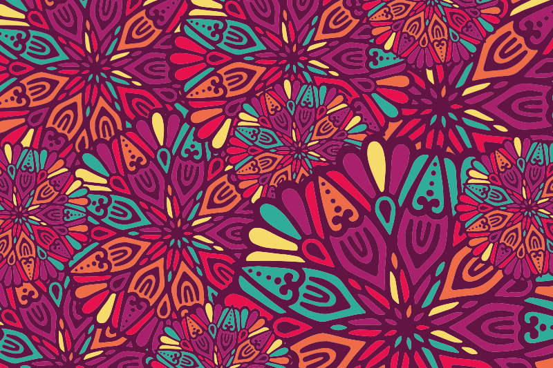 Vibráló lila mintás vinil szőnyeg mandala - TenStickers