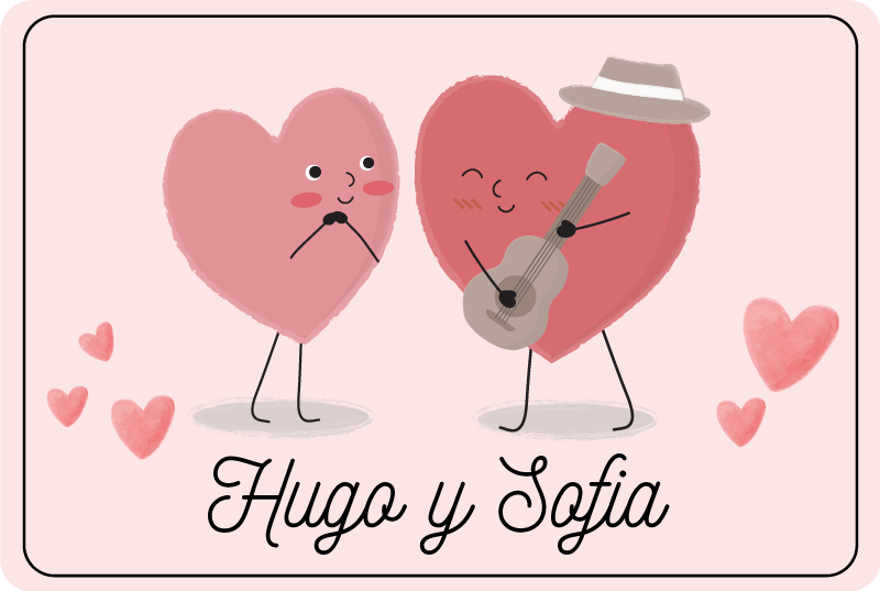 Duó szívek névvel vinil szőnyeg hálószoba - TenStickers