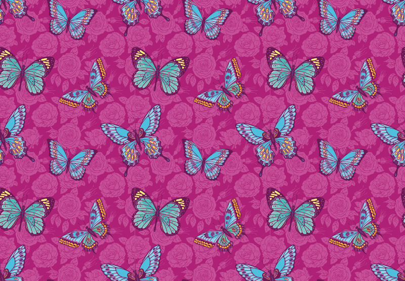 Pillangó virágmotívum vinil szőnyeg virágok és növények - TenStickers