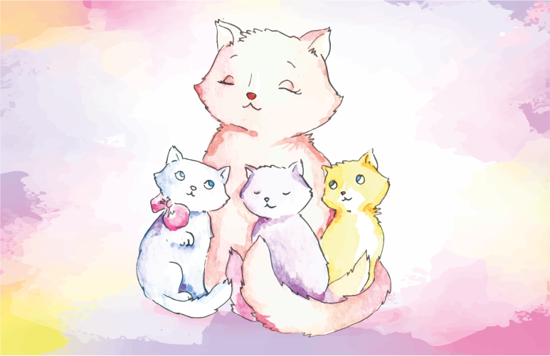 Aranyos macska család vinil szőnyeg óvodák - TenStickers