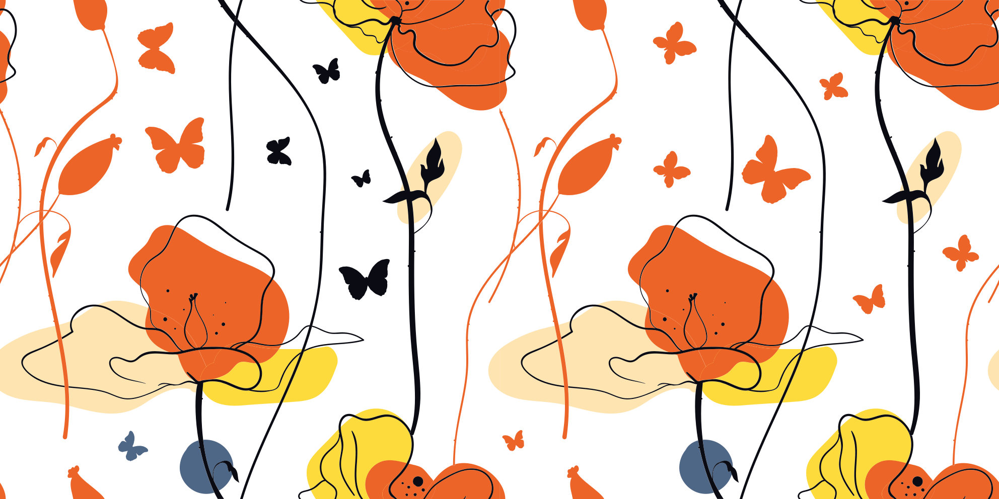 Absztrakt rajz pipacsok pillangók virágos szőnyeg - TenStickers