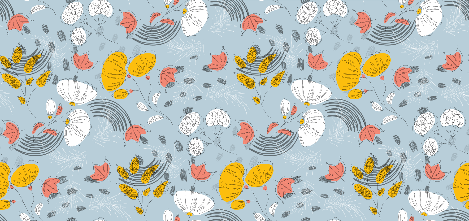 Kék mintás virágzás vinil szőnyeg virágok és növények - TenStickers