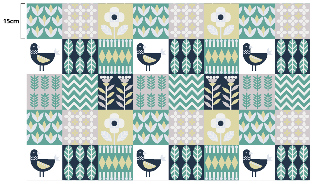 Színes madárminta vinil szőnyeg csempe hatás - TenStickers