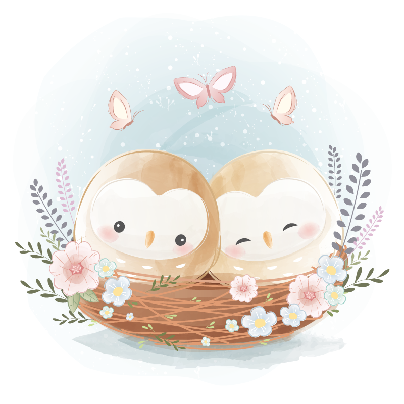 Pár bagolyfészek vinil szőnyeg hálószoba - TenStickers