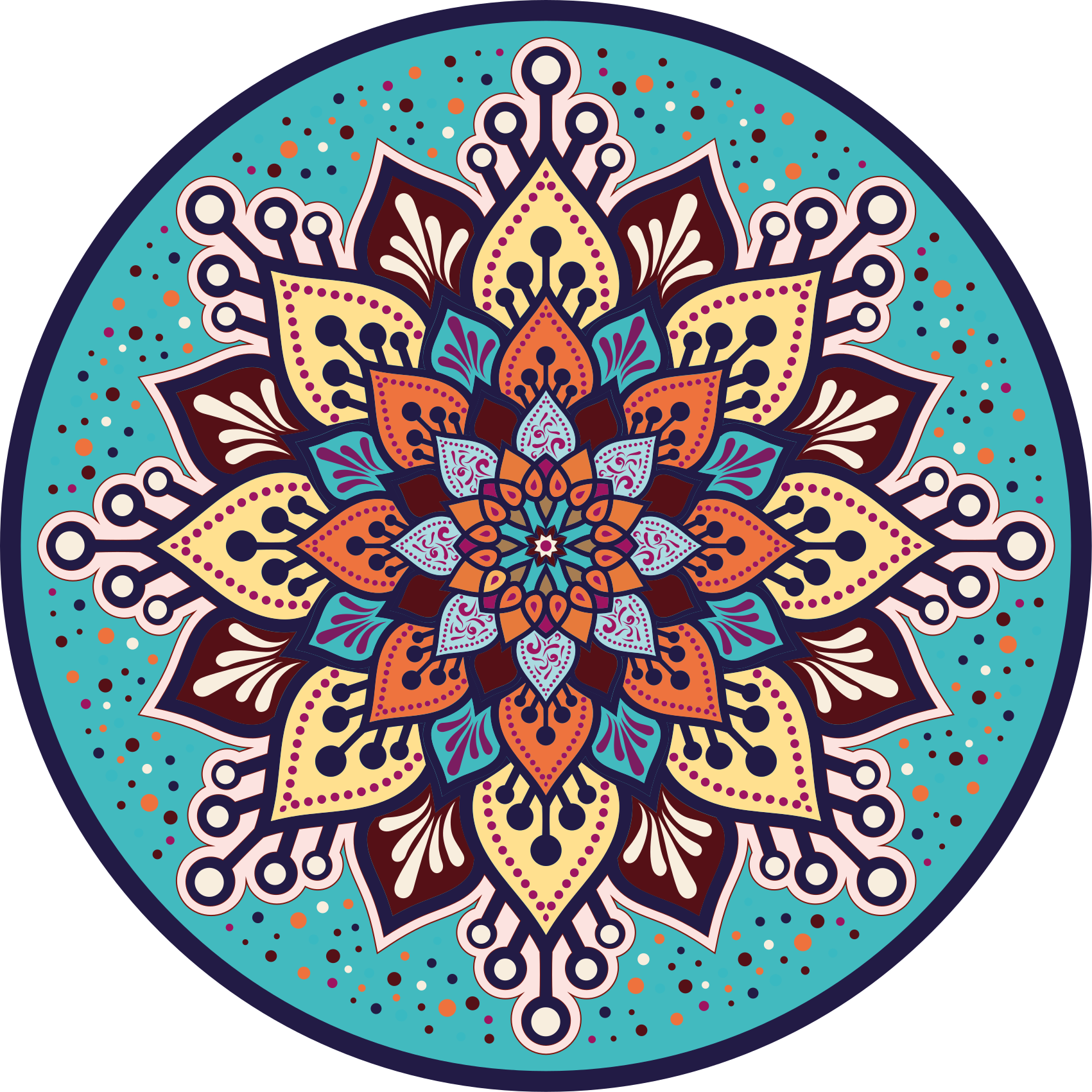 Kék és narancssárga nap mandala vinyl szőnyeget alkot - TenStickers