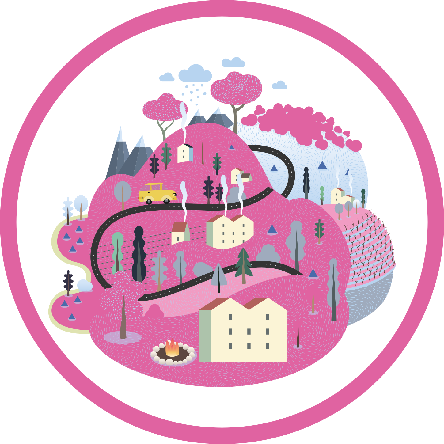 Színes falusi jelenet vinil szőnyeg utak - TenStickers