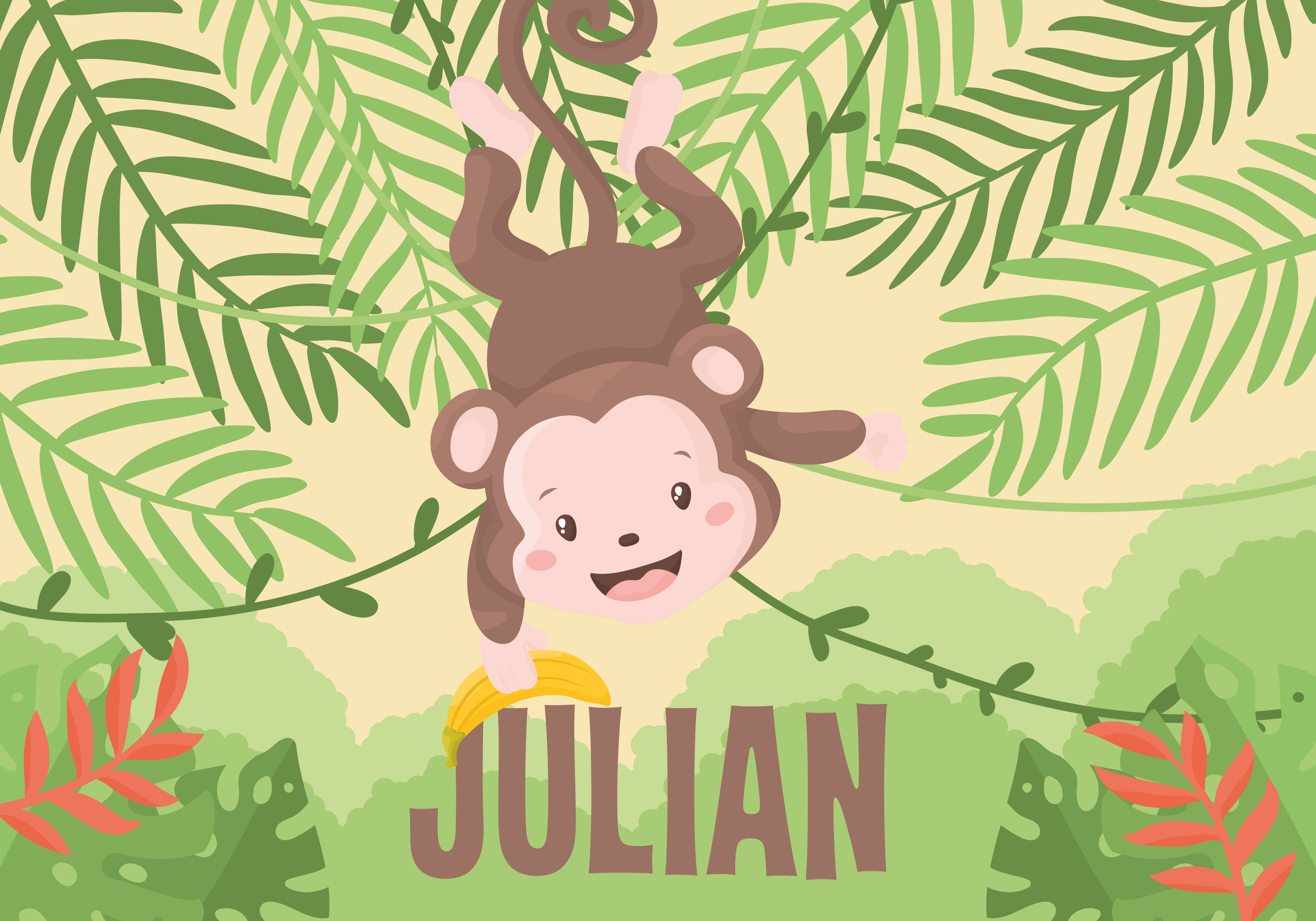 Játékos majom téma Vinil szőnyeg nevekkel - TenStickers