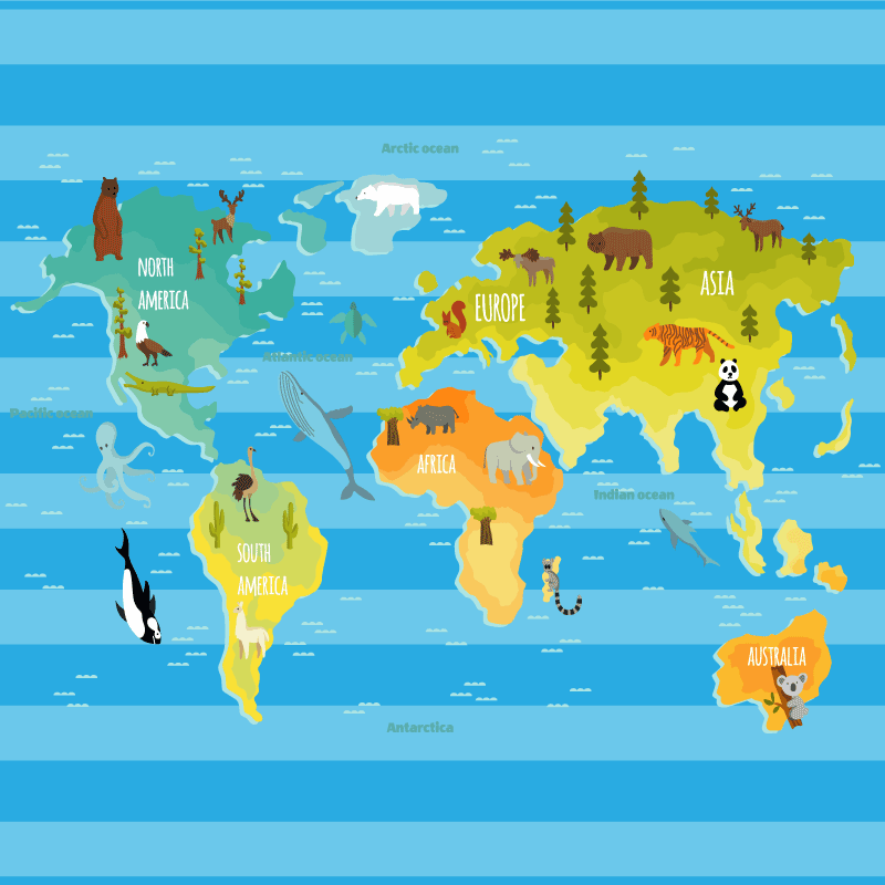 Kék csíkos térkép vinil szőnyeg világtérkép - TenStickers