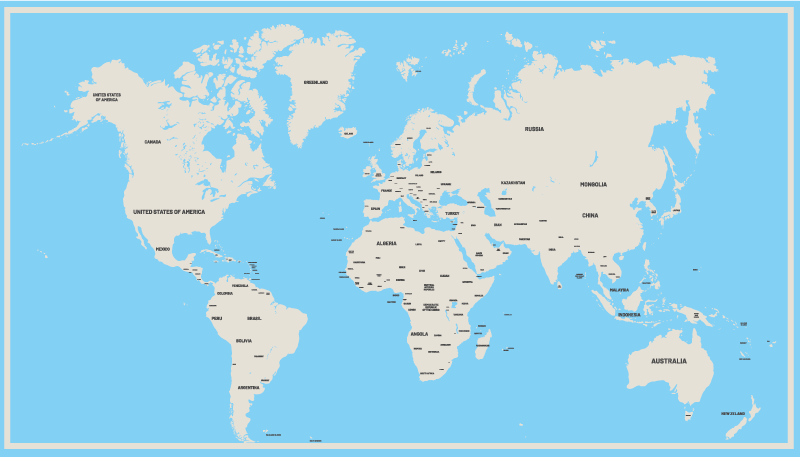 Világos színek országnevekkel világtérkép - TenStickers