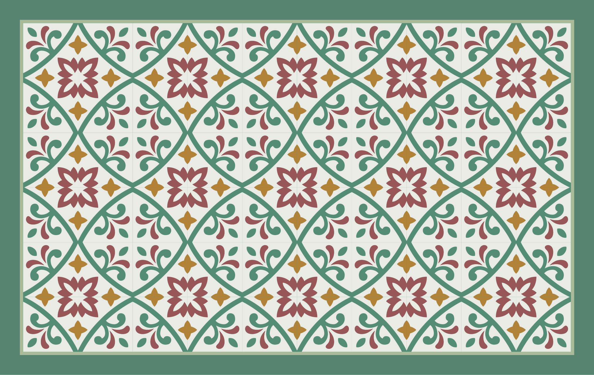 Sárga piros és zöld klasszikus virágcsempe szőnyeg - TenStickers