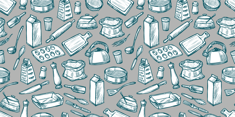 Edények a szürke háttér konyhai padlólapok - TenStickers