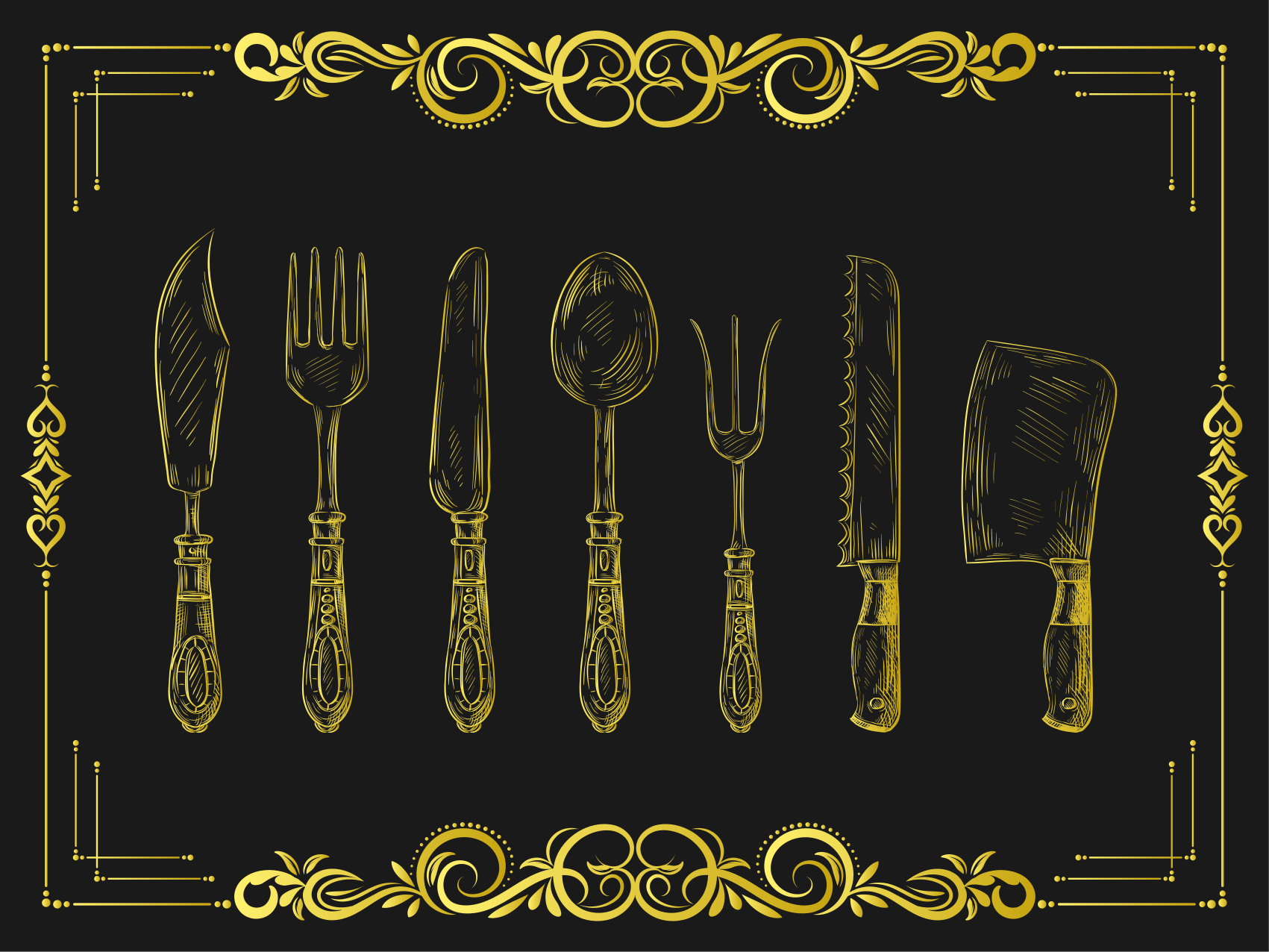 Konyhai eszközök vázlata vinil szőnyeg konyha - TenStickers