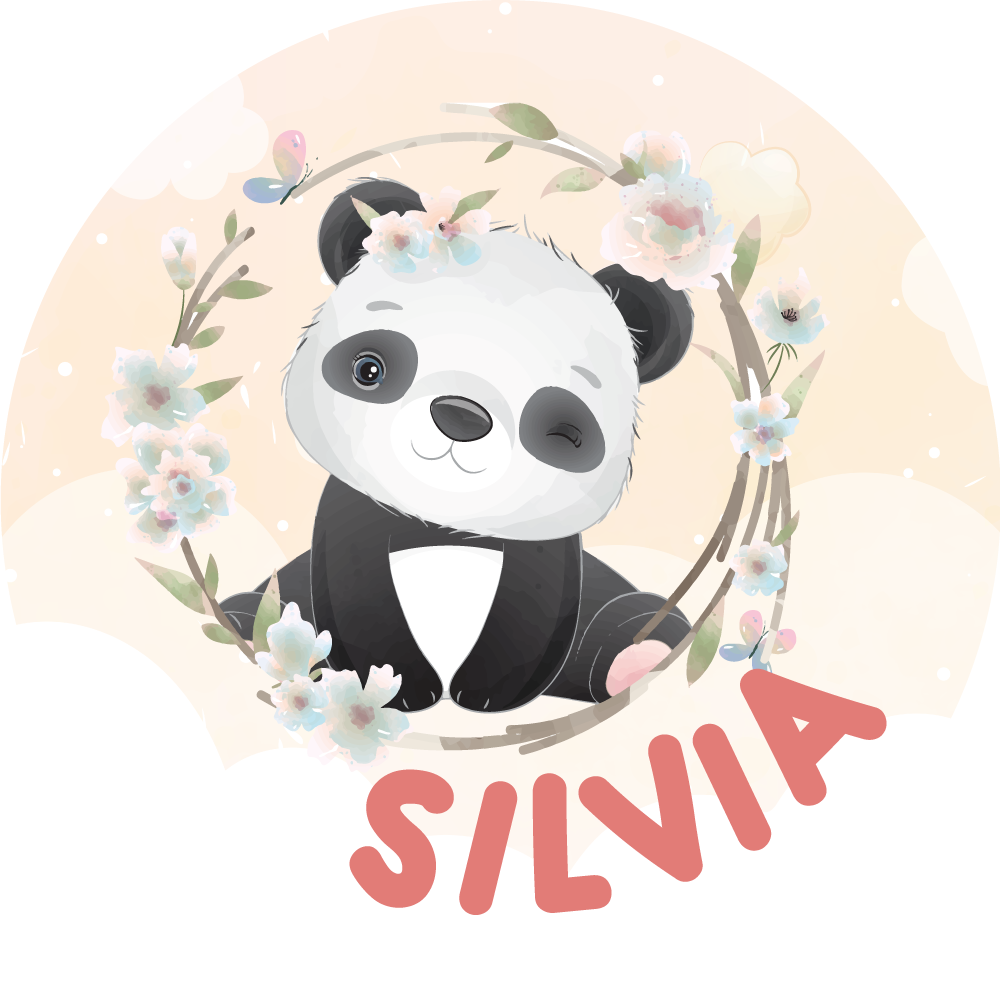 Aranyos panda művészet vinil szőnyeg nevekkel - TenStickers