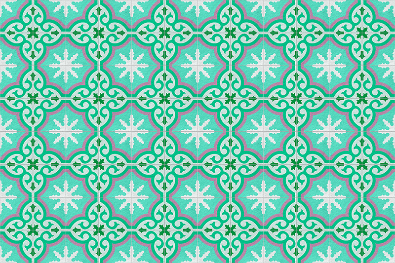 vinil szőnyeg szüret zöld hidraulikus csempe - TenStickers