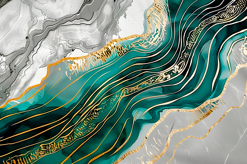 Szürke és zöld arany hatással Márvány vinil szőnyeg - TenStickers