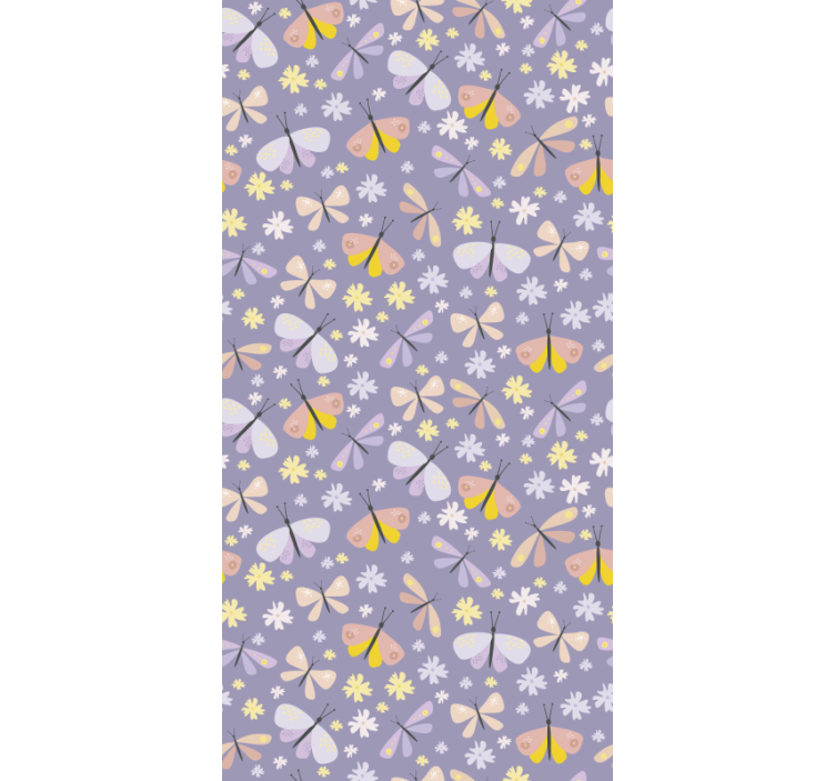 Lila kecses virágok tapéta pillangó - TenStickers
