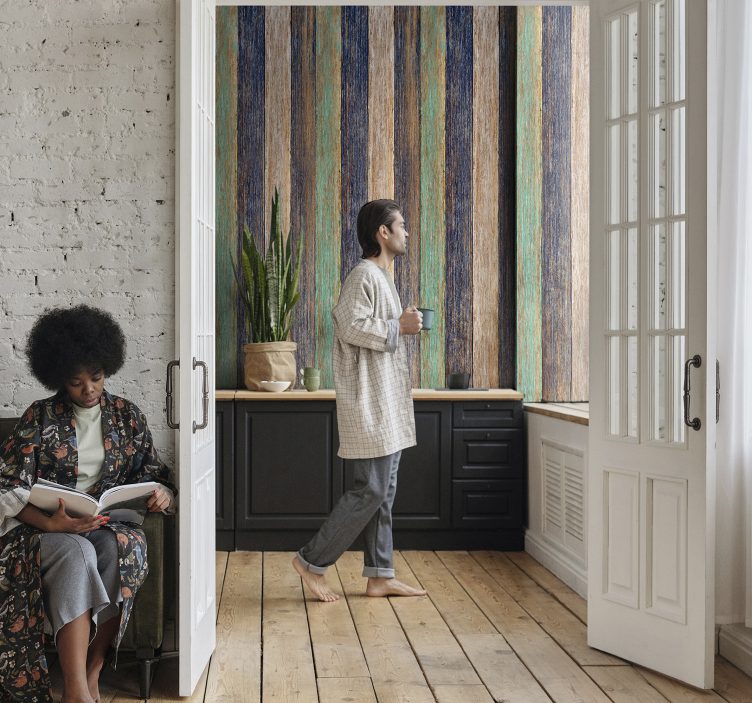 Kék és barna laminált fa hatású tapéta - TenStickers