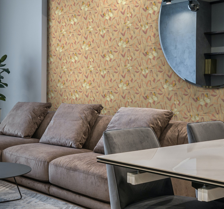 Pillangók és szárított levelek Nappali tapéta - TenStickers