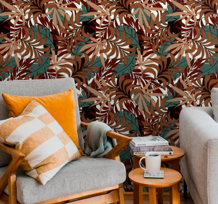 Absztrakt botanikai falfestmény Tapéta levelek - TenStickers