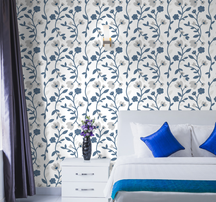 Absztrakt virágok kék és szürke virág tapéta - TenStickers