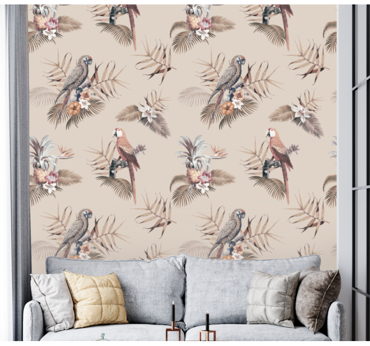 Ara trópusi illusztráció virág tapéta - TenStickers