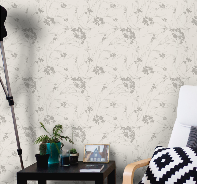 Bézs vázlatos minta Tapéta Virágok - TenStickers