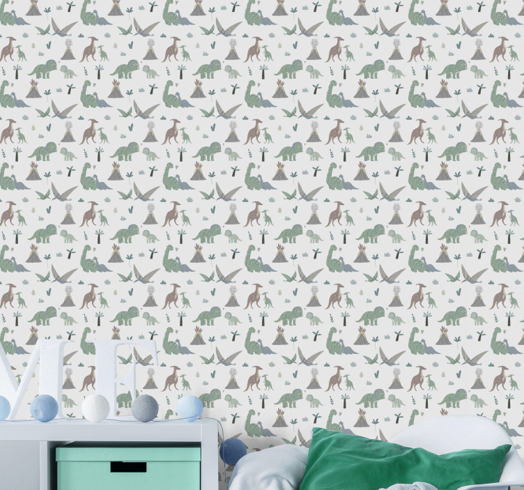 Dinoszauruszok és vulkánok gyermek tapéta - TenStickers