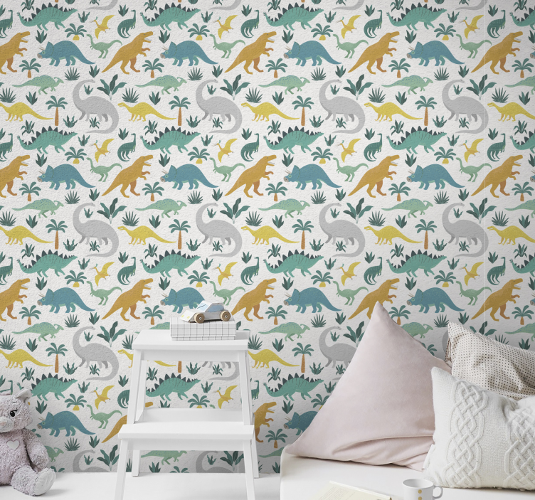 Dinoszauruszok fákkal gyermek tapéta - TenStickers