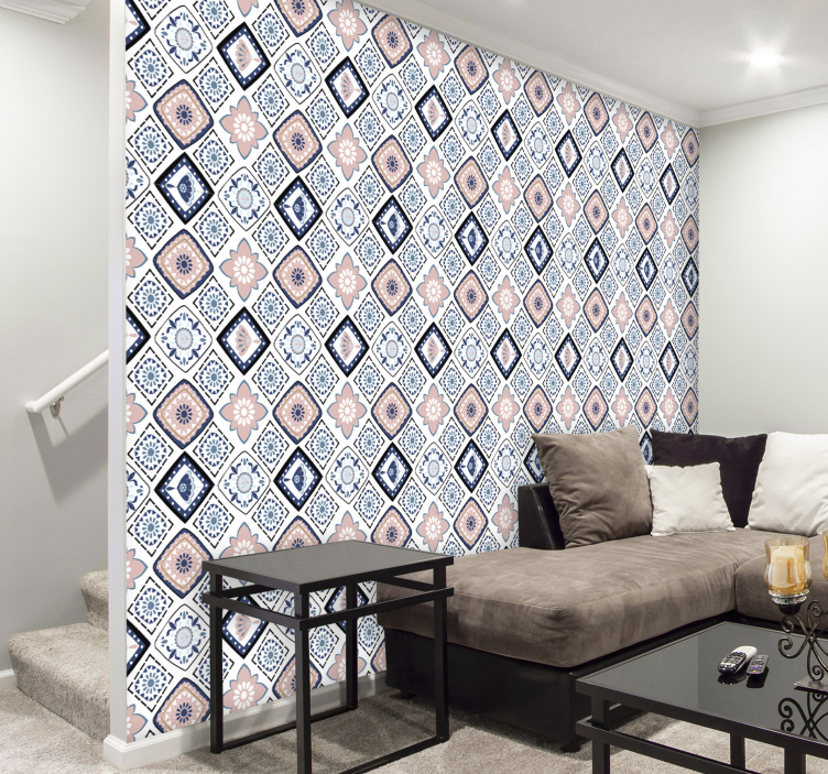 Tapéta rózsaszín és világoskék virágok - TenStickers