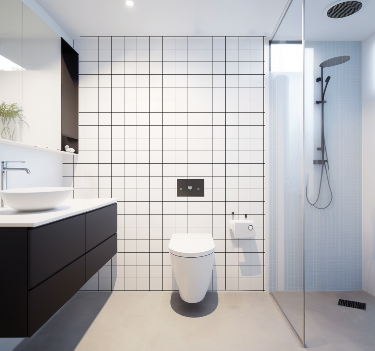 Fekete-fehér finom vonalak Tapéta Négyzet alakú tapéta - TenStickers