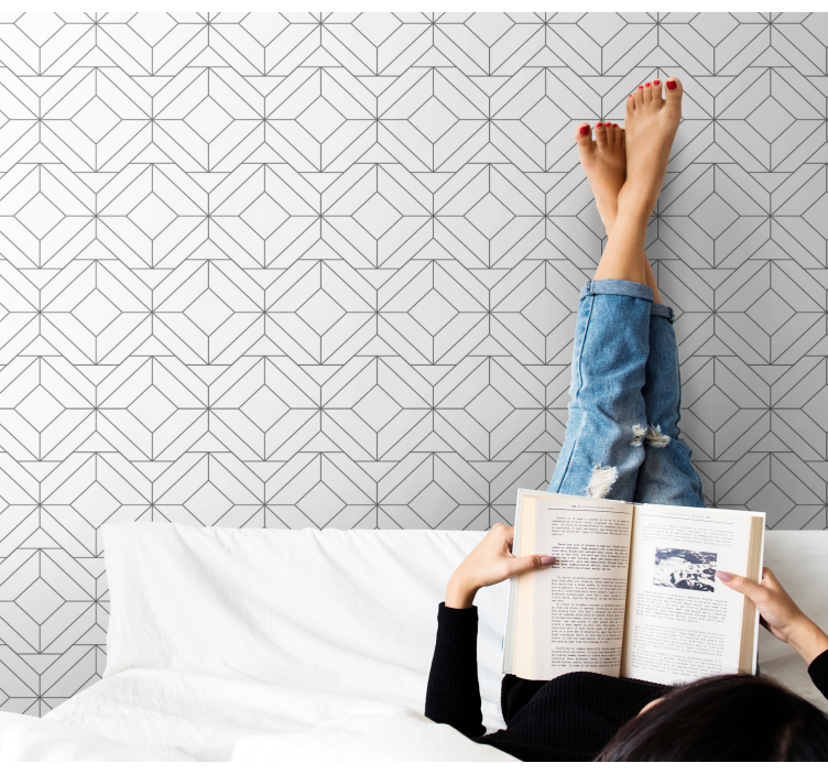 Geometriai fehér mintás otthoni irodai tapéta - TenStickers