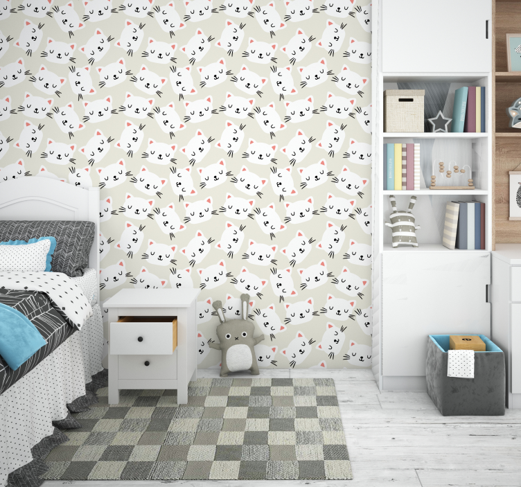 Gyerekszoba tapéta fehér macska arc rajzolni - TenStickers