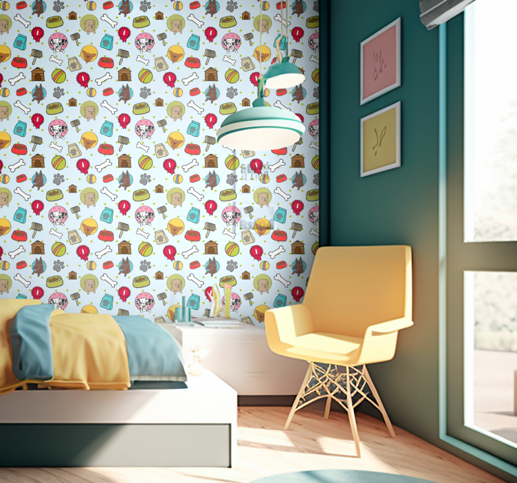 Játékos kölyökmotívumok Tapéta Kutya Tapéták - TenStickers