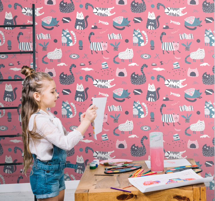 Játékos macskák illusztráció Tapéta Macskák - TenStickers