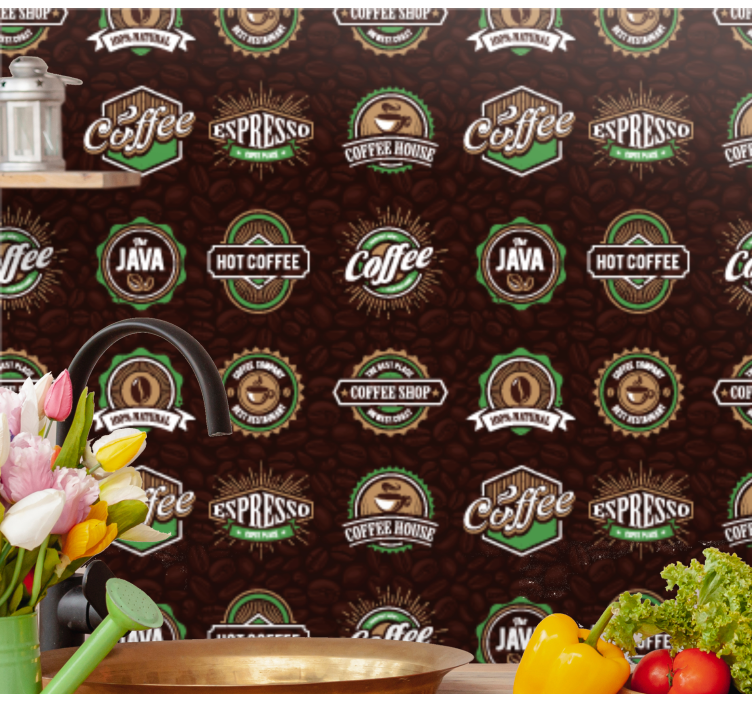 Kávé embléma minta Konyhai tapéta - TenStickers