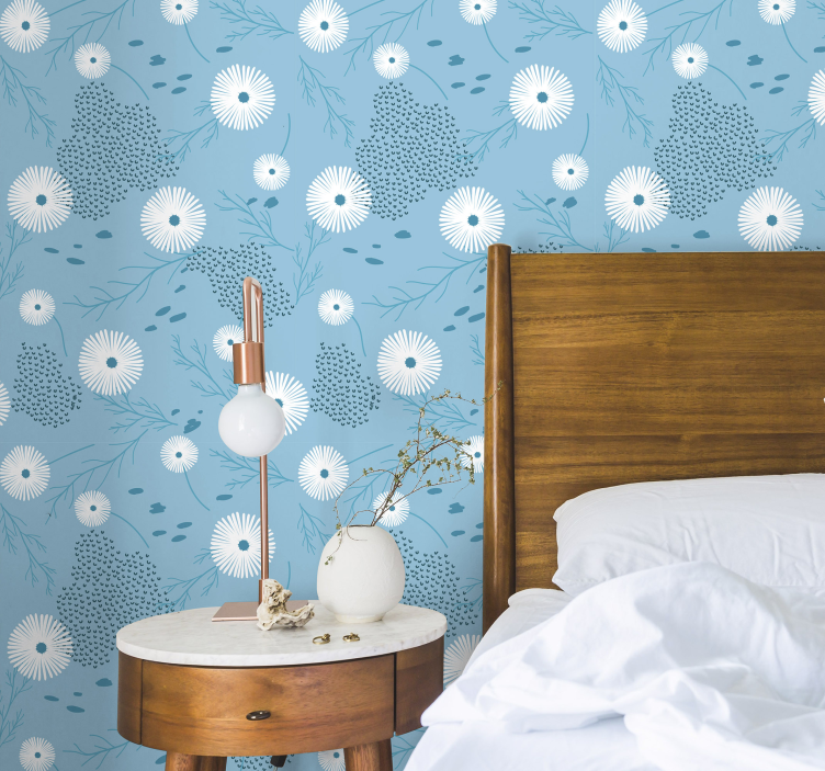 Kék fehér virágok tapéta - TenStickers