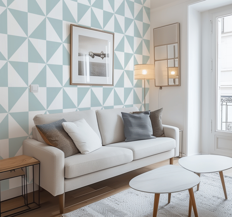 Kék háromszögek Geometrikus tapéta - TenStickers