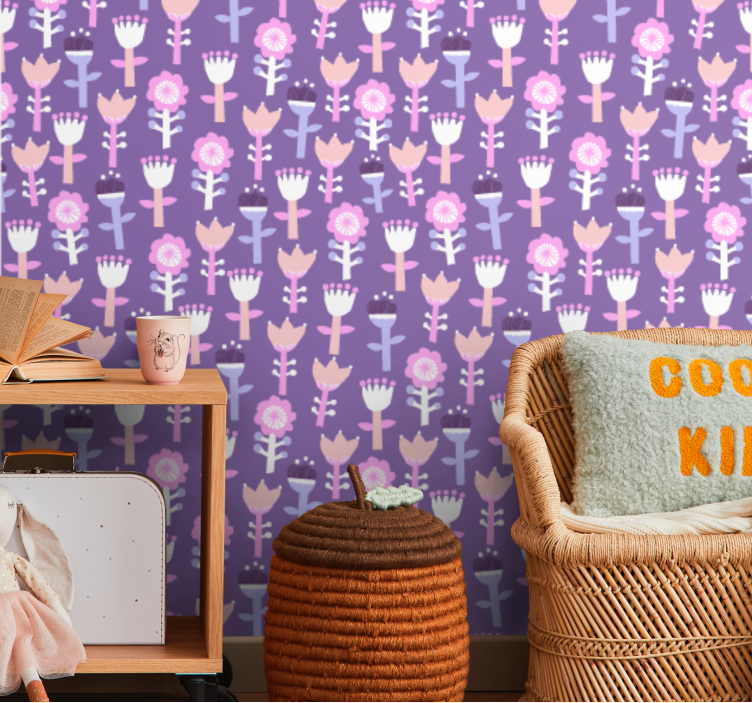 Lila tónusok absztrakt virág gyermekek tapéta - TenStickers